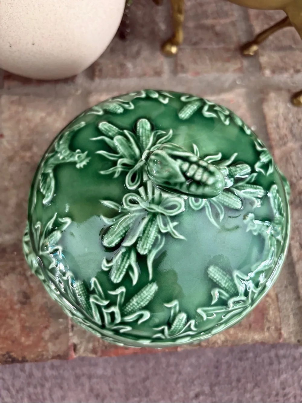 Vintage Sur La Table rooster and corn dish with lid, Portugal